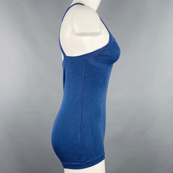 DRIES VAN NOTEN Blue Silk Knit Cross Back Bodysuit Casual Top - Picture 2 of 5